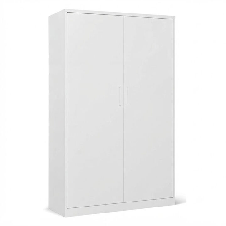 Metal Locking Wardrobe Armoire Cabinet with Clothing Hanging Rod