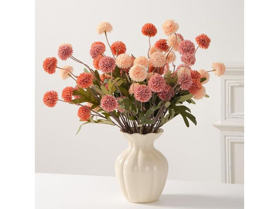 Orange Artificial Mum Flower Stems Vase Filler Fall Flowers