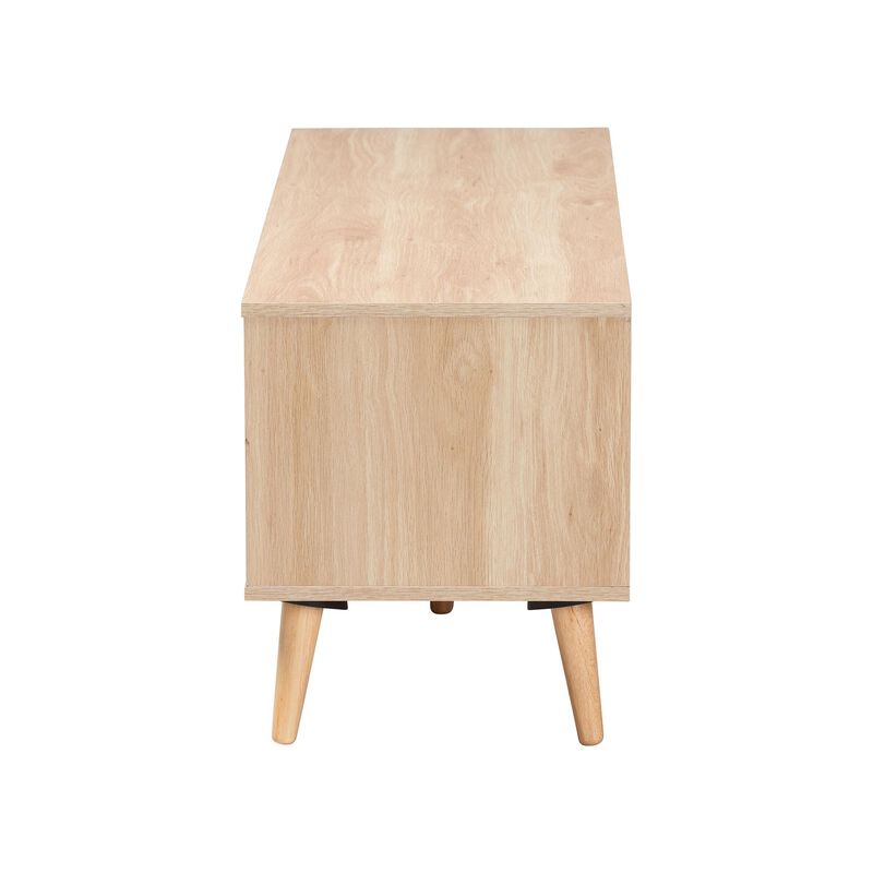 Baxton Studio Sebille  Light Brown Finished Wood 2 Door TV Stand with Natural Rattan image number 4