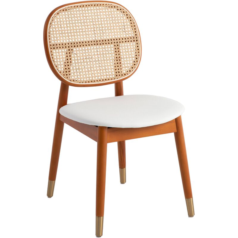 LeisureMod Holbeck Wicker Dining Chair with Upholstered Leather Seat and Beech Wood Legs
