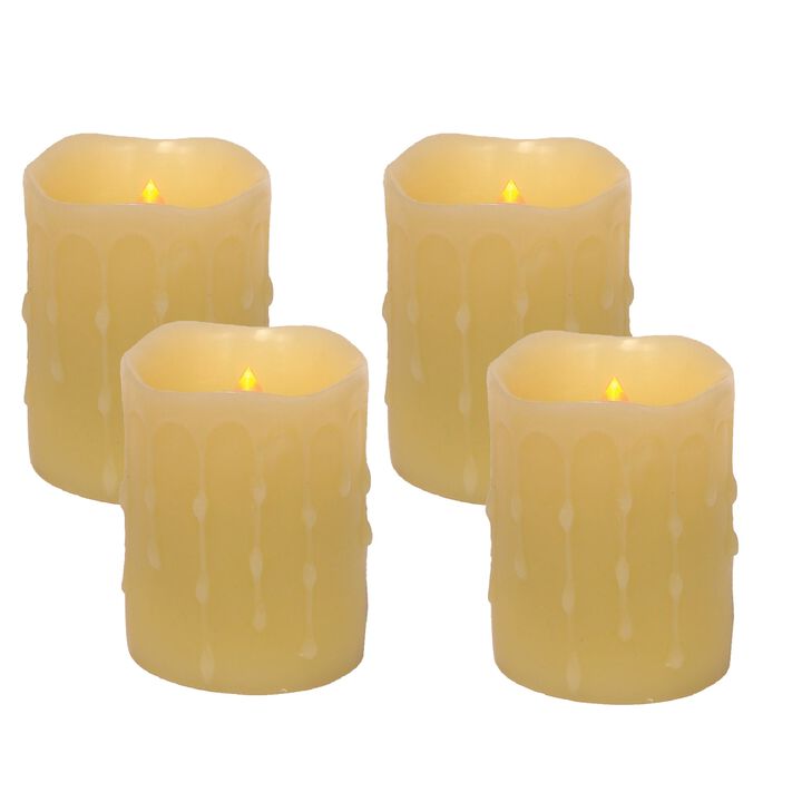 LED Wax Dripping Pillar Candle (Set of 4)