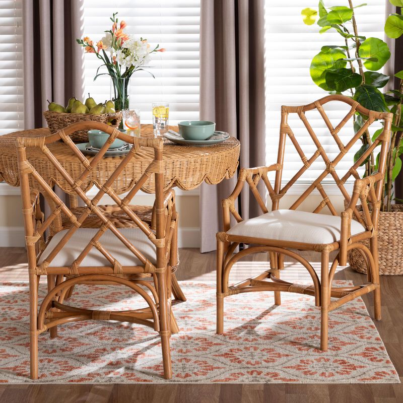 bali & pari Cedric Natural Rattan 2-Piece Dining Armchair Set with Cushioned Seat image number 6