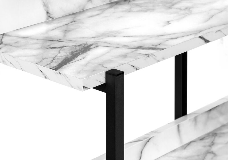 HomeRoots 47" White and Black Wood and Metal Faux Marble Console Table With Three Shelves image number 5