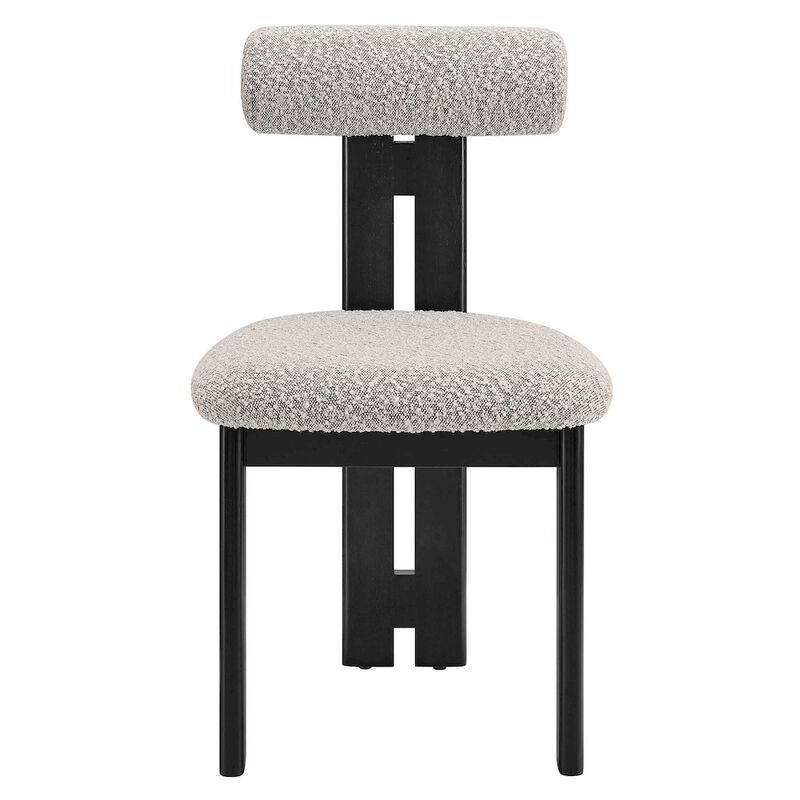 Modway Torian Upholstered Boucle Dining Chairs Set of 2 in Walnut Black - 3-Legged Farmhouse Kitchen Chairs - Mid-Century Modern Armless Accent Chairs - Comfortable Side Chairs with Wood Legs image number 6