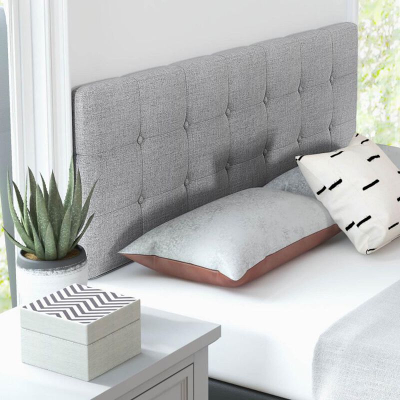 Hivvago Linen Upholstered Headboard with Solid Rubber Wood Legs