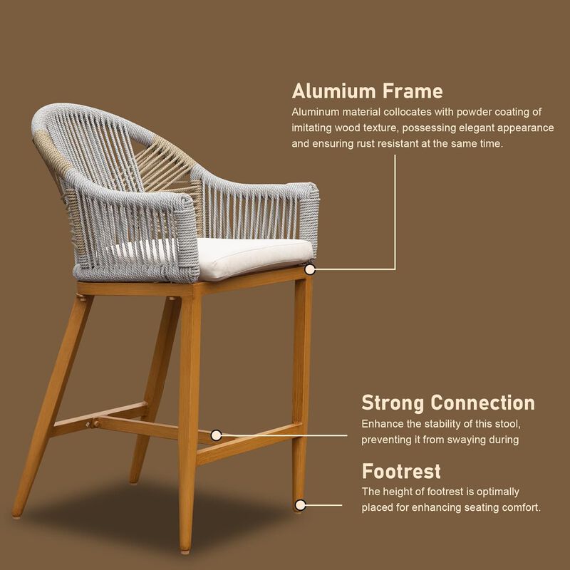 CLIHOME Modern Textilene Bohemian Style Barstools,Outdoor Patio Tall Bar Chairs with Cushion(Set of 2) image number 2