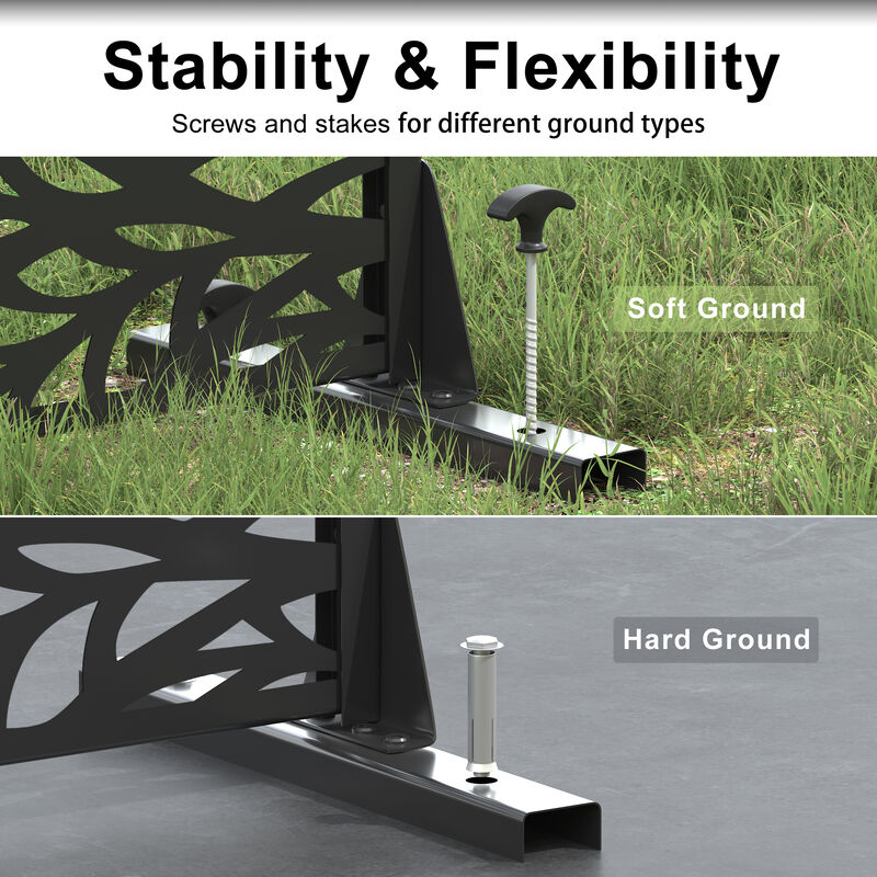 Arched Metal Outdoor Privacy Screen, Freestanding Outdoor Divider Decorative Privacy Fence