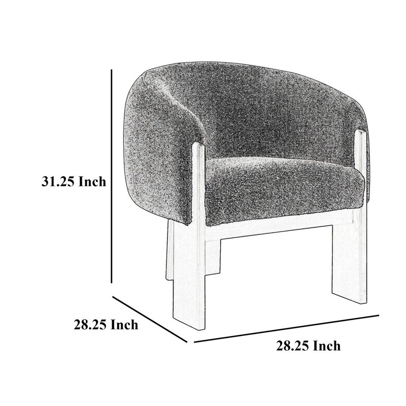 Vala Accent Chair, Modern Plush Gray Boucle Barrel Back, Black Wood - Benzara