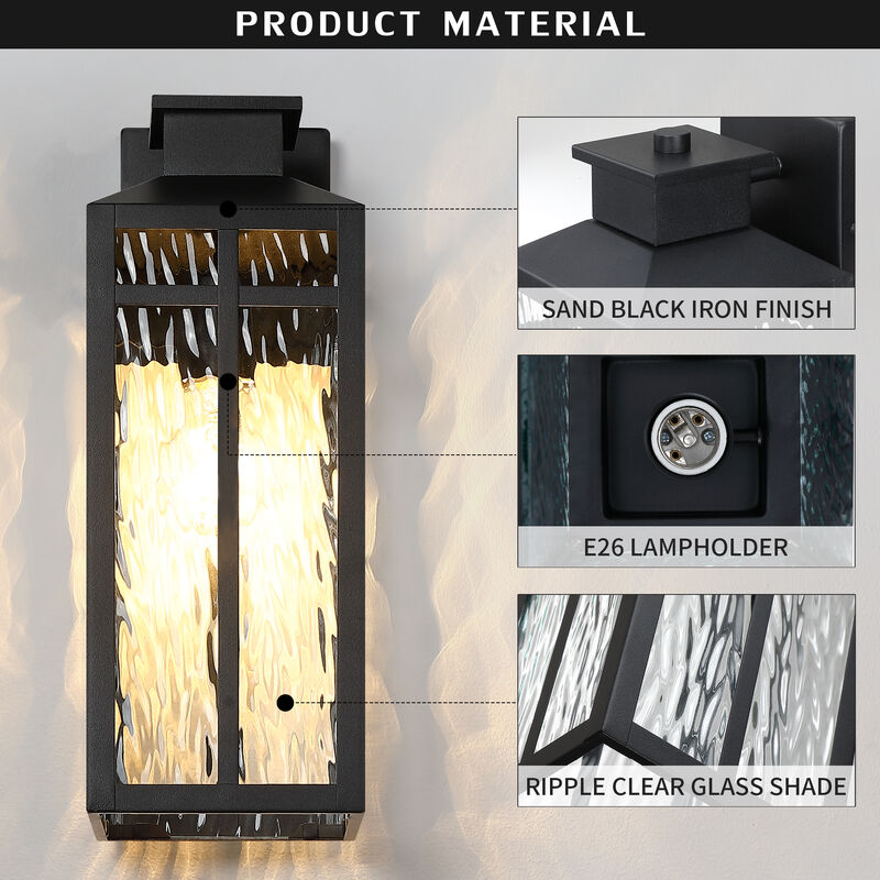 14" Modern Industrial 1-Light Outdoor Wall Lantern with Clear Water Ripple Glass image number 8