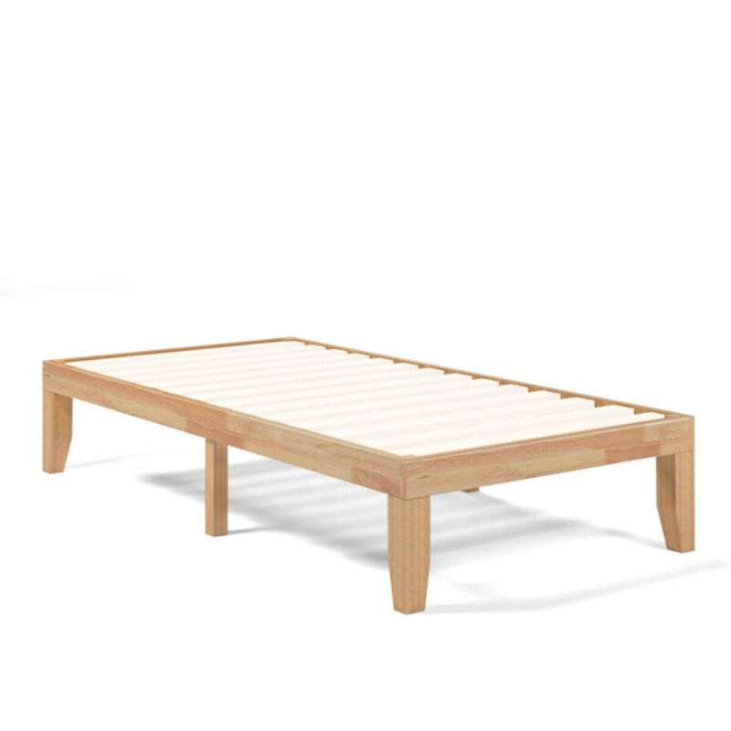Hivvago Twin Size Rubber Wood Platform Bed Frame with Wood Slat Support