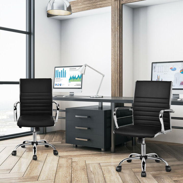 Costway Set of 4 PU Leather Office Chair High Back Conference Task Chair Black