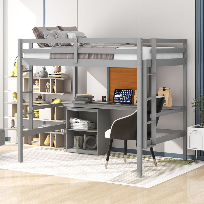 Merax Modern  Wooden Loft Bed with Desk
