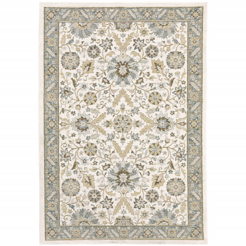 9 X 12 Stone grey Ivory green Brown Teal And Light Blue Oriental Power Loom Stain Resistant Area Rug image number 0