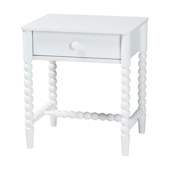 Baxton Studio Brantley Spindle Nightstand - 1-Drawer Bedside Table with Beaded Frame and Open Base for Bedroom