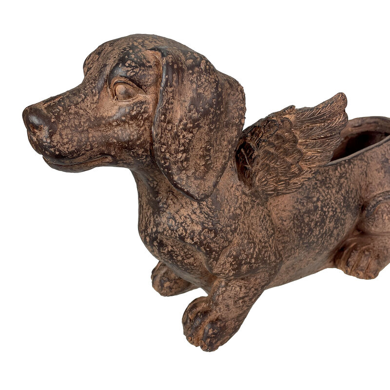 Flying Wiener Dog Planter 18" Brown, With Drain Hole, Rustic Garden Decor image number 2