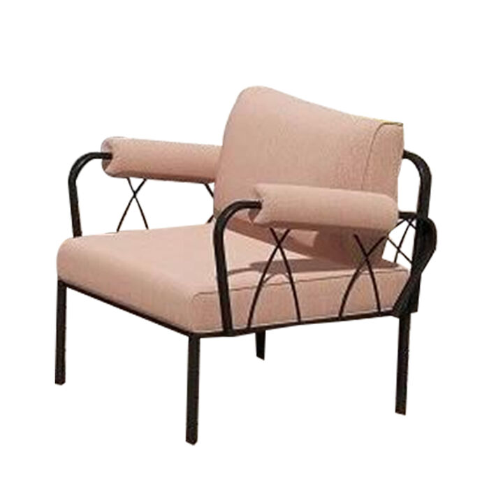 Rain 33 Inch Patio Armchair, Sectional Design, Black Metal, Pink Fabric - Benzara