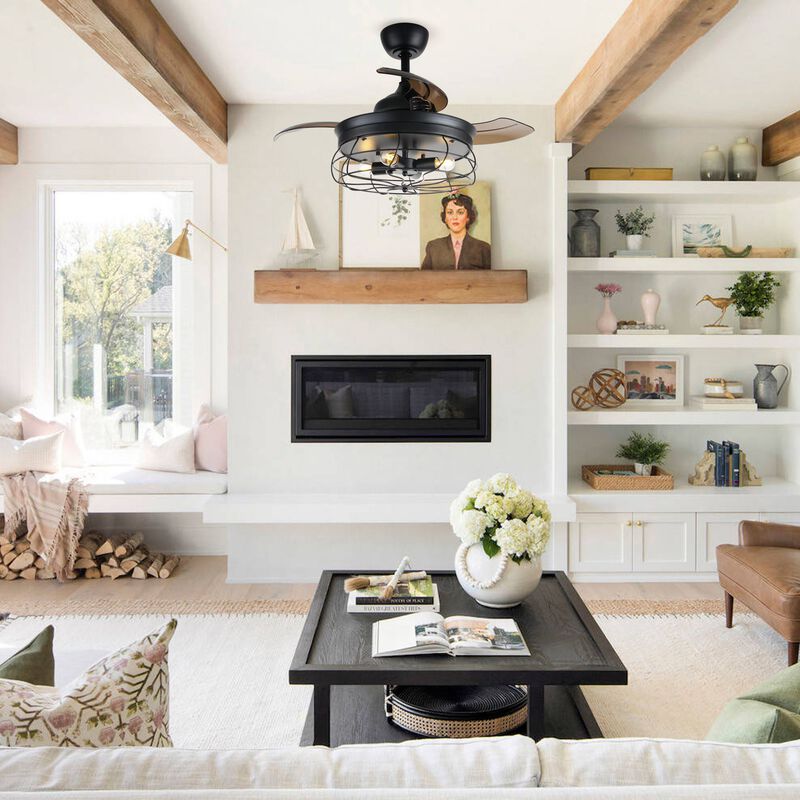 36 in. Retractable 3 Blades Ceiling Fan with Light Kit