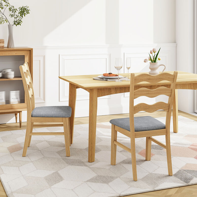 Dining Chair Set of 2 Linen Fabric Upholstered Kitchen Chairs with Padded Seat