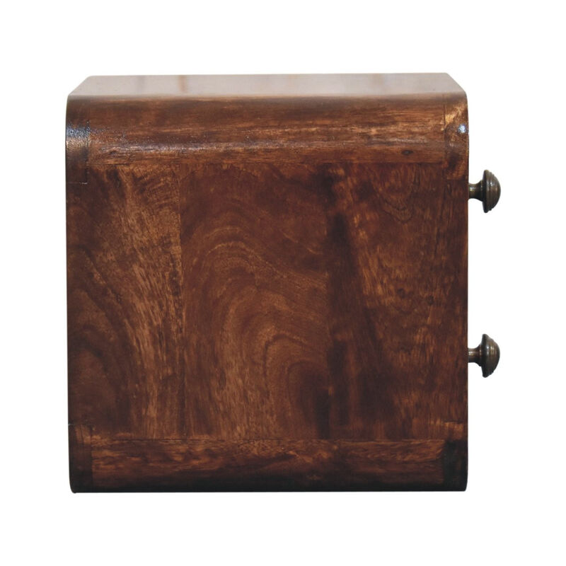 HomeRoots 12" Walnut Solid Wood Square Two Drawer Floating Nightstand image number 2