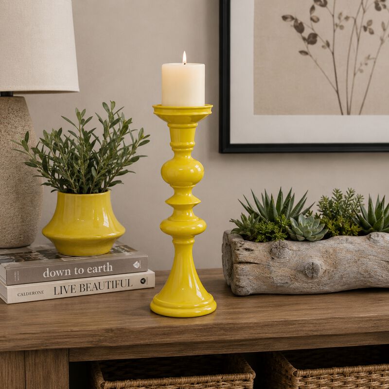 Meo Tabletop D&eacute;cor Candle Holder, Sculpted Turned Yellow Resin, 18 Inch image number 8