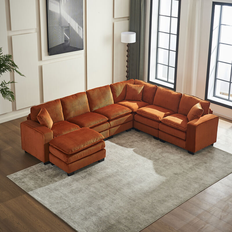Merax Modern U Shaped 6-seat Sectional Sofa Couch with one Ottoman and three toss pillows