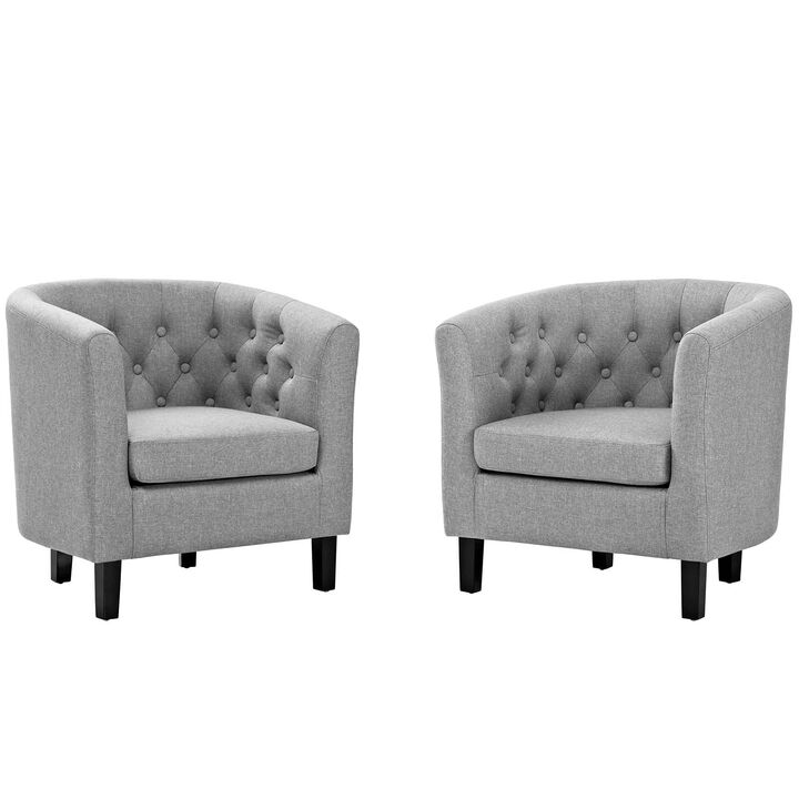 Modway Prospect Upholstered Fabric Contemporary Modern Two Armchairs in Light Gray