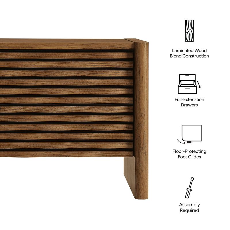 Modway Emric Wave Nightstand in Walnut - Modern Bed Side Table with Wave-Pattern Slatted Drawers for Bedroom or Living Room image number 3
