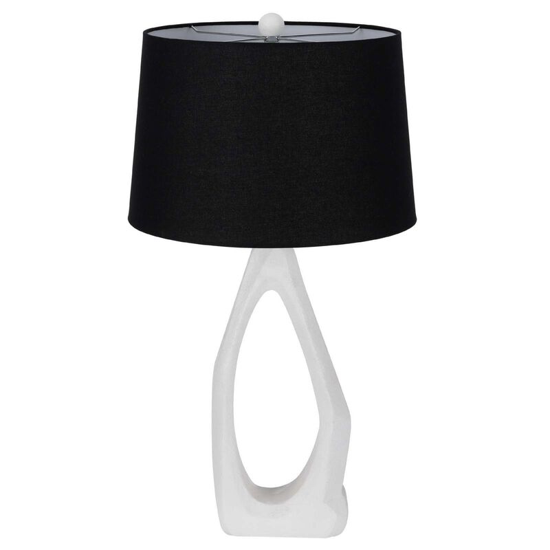 Table Lamp with Black Drum Shade, Sculpted White Resin Base, 30 Inch image number 4