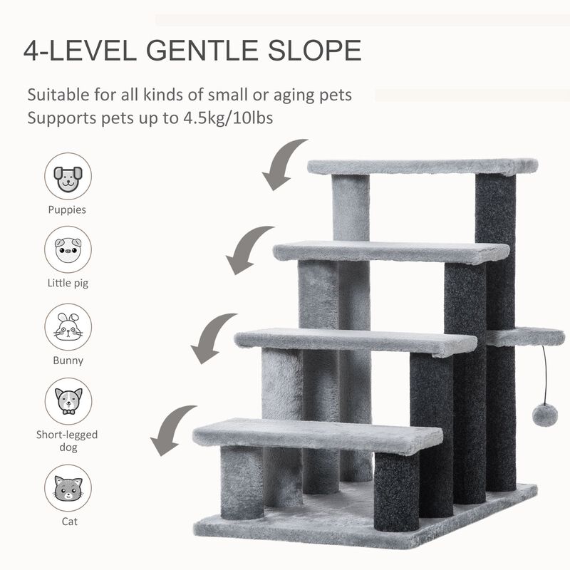 Light Grey Pet Steps: 4-Level Cat Stair & Dog Stairs with Play Ball image number 3