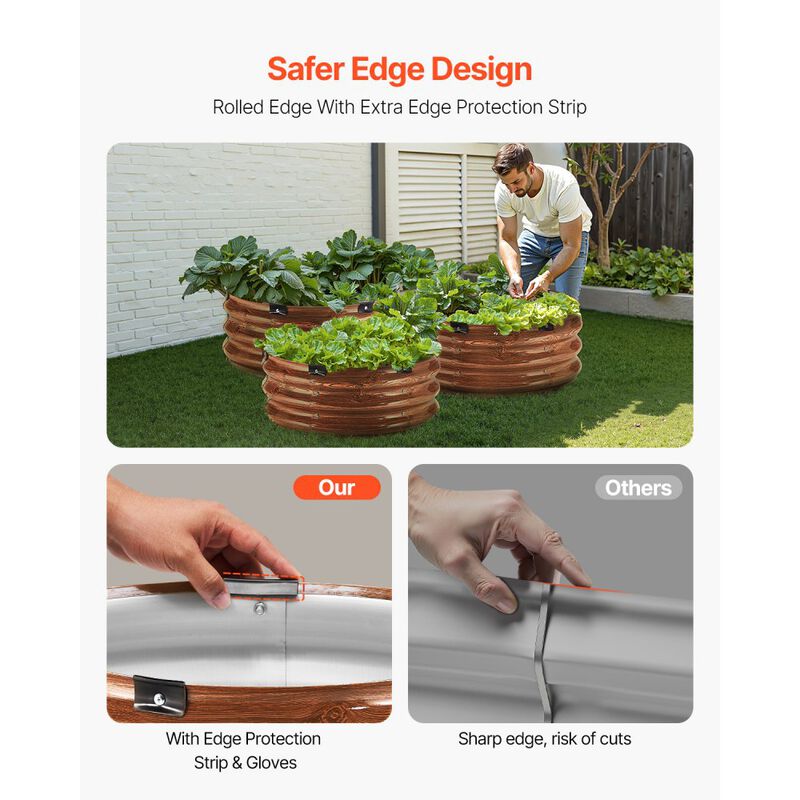 Metal Raised Garden Bed Set of 3 Open Bottom Planter Boxes for Vegetables Wood Grain-Wood Grain Color image number 4