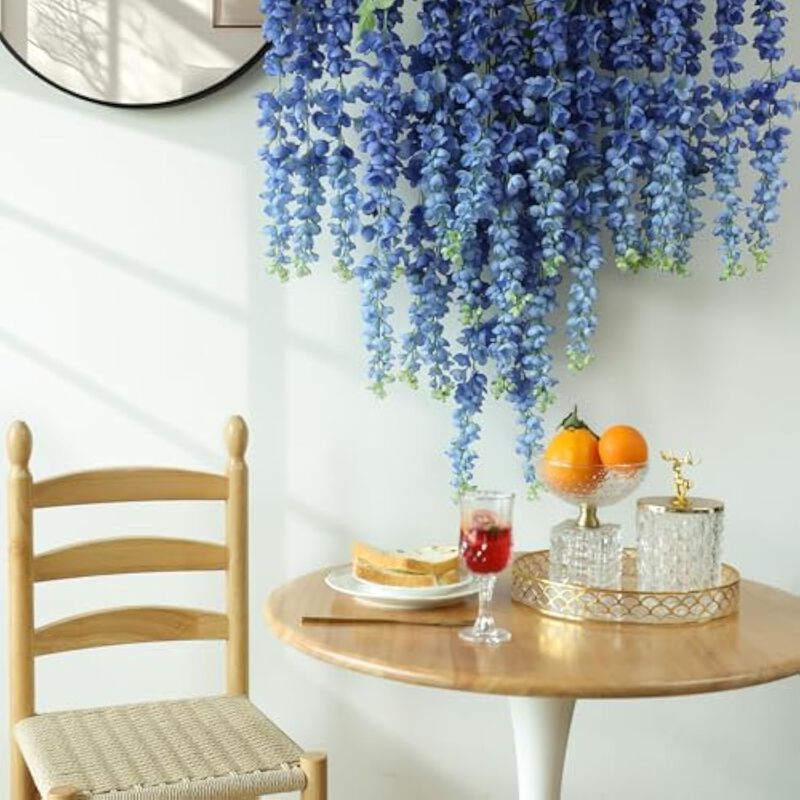 6 Piece Royal Blue Artificial Hanging Wisteria Flowers Wedding Centerpiece Decor image number 3