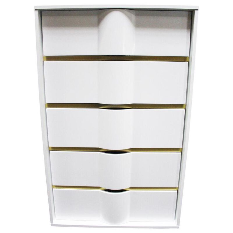 Best Master Furniture Best Master Havana 5-Drawer Poplar Wood Bedroom Chest in White/Gold Trim