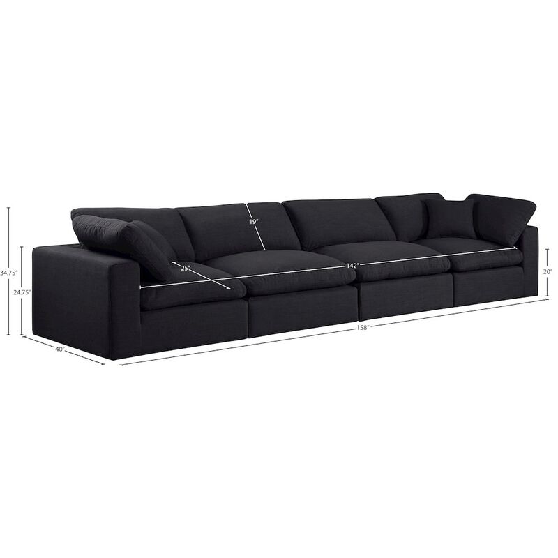 Meridian Furniture Comfy Black Linen Textured Fabric Modular Sofa