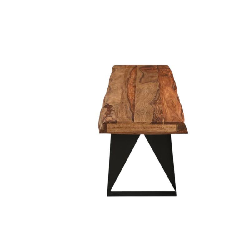 HomeRoots 68" Brown and Black Solid Wood And Metal Live Edge Dining Bench image number 4