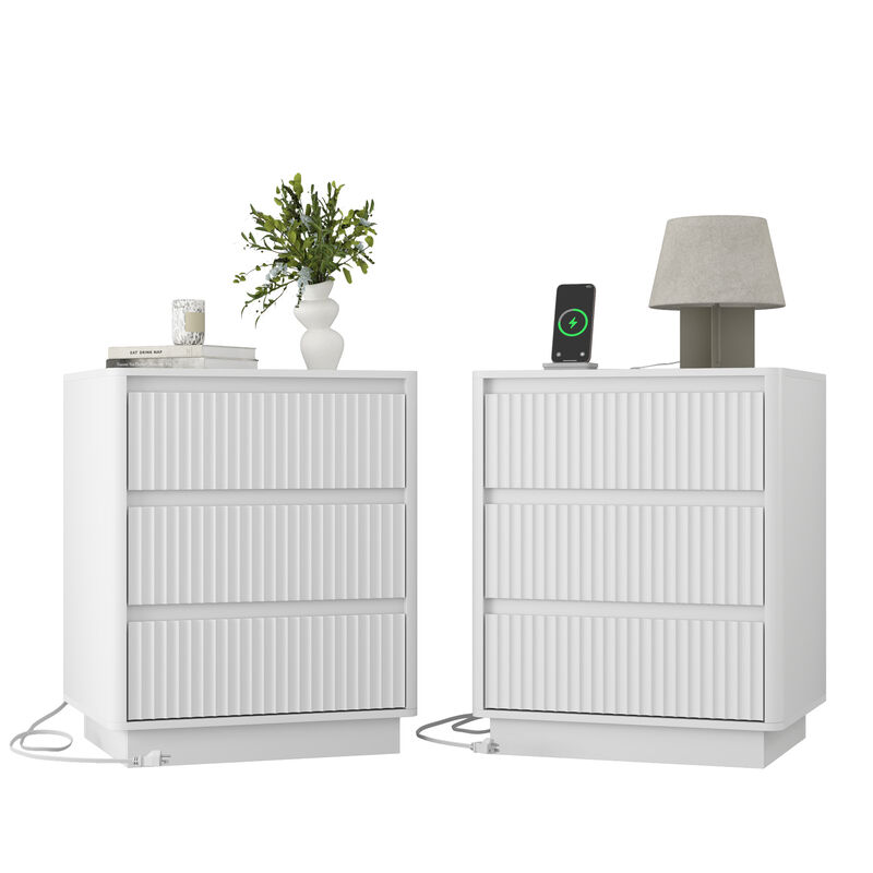 GOODSILO Set of 2 End Tables with Fast USB C Charging Station, Sofa Side Tables with 3 Drawers Large Storage Cabinets for Living Room Bedroom Office image number 0