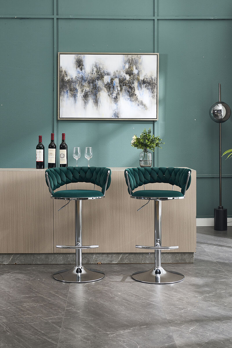 Modern Adjustable Bar Stools &ndash; Set of 2 Velvet Swivel Chairs For Indoor Bar