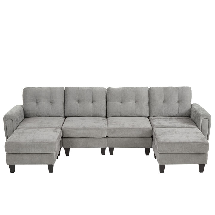 Merax Modern Sectional Sofa 115" U-shaped Sofa Upholstered Sofa Couch with Two Movable Ottomans