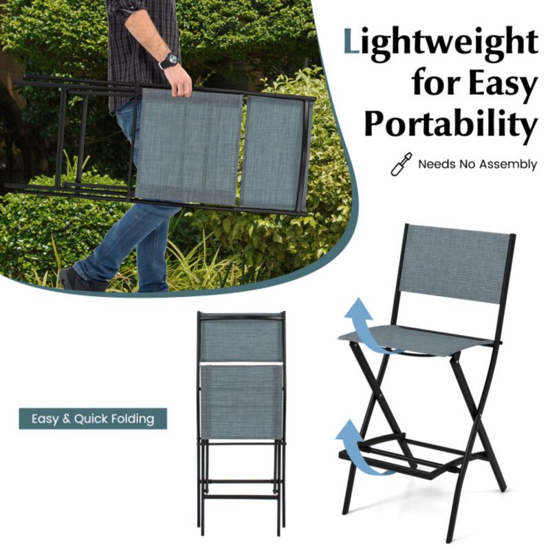 Hivvago Outdoor Folding Bar Height Stool Set of 4 with Metal Frame and Footrest