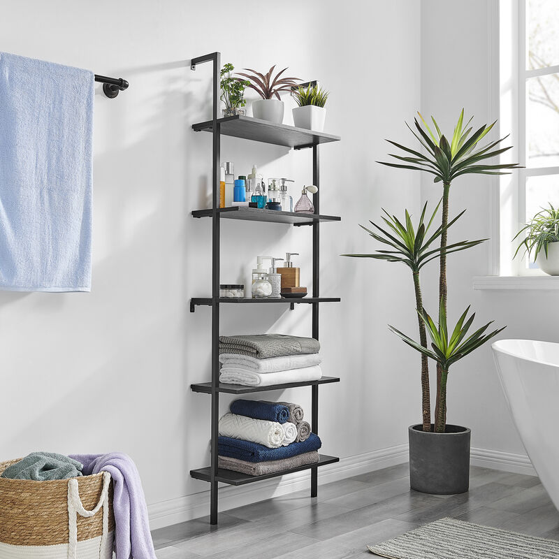 Everett 5-Tier Open Display Stand Wall Mount Modern Metal Frame Ladder Shelf