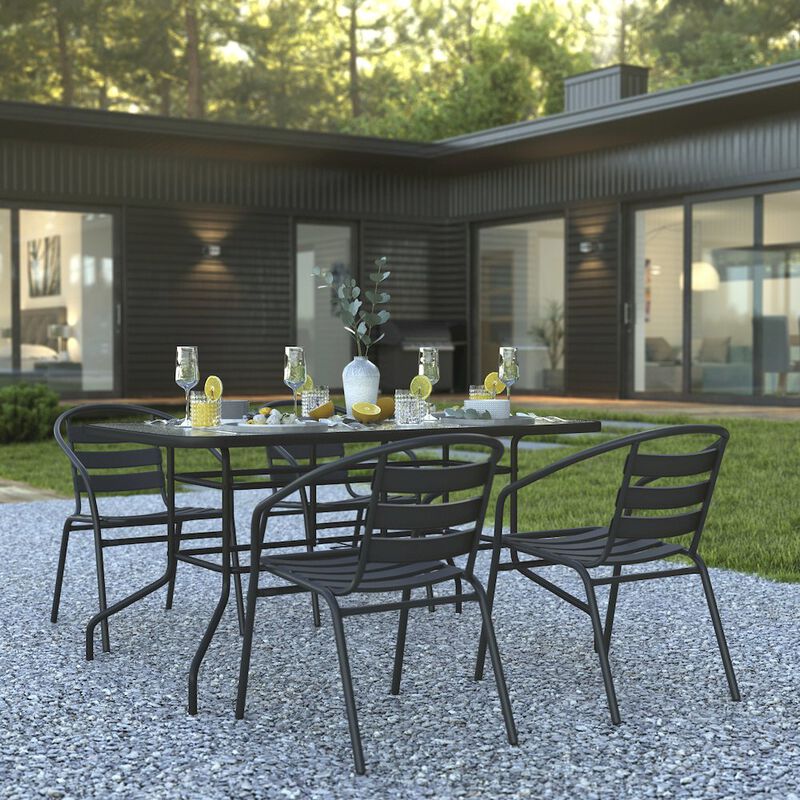 Flash Furniture 5 Piece Set - 55" Tempered Glass Patio Table - 4 Black Metal Chairs image number 8