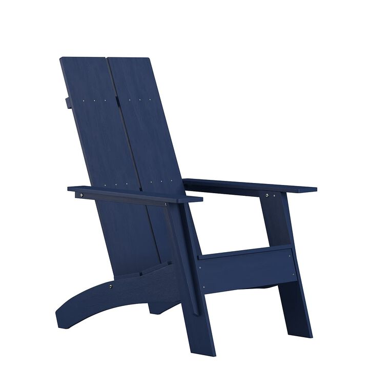 Flash Furniture Sawyer Modern Commercial 2-Slat Back Adirondack Chair - Navy Blue Commercial All-Weather Poly Resin Lounge Chair