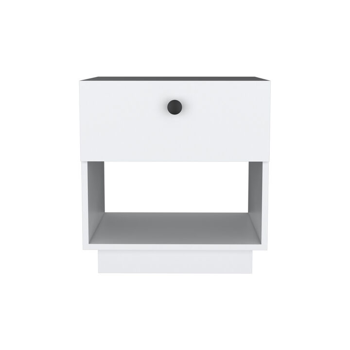 Streamdale Paris 1 Drawer Nightstand, Open Lower Shelf - White