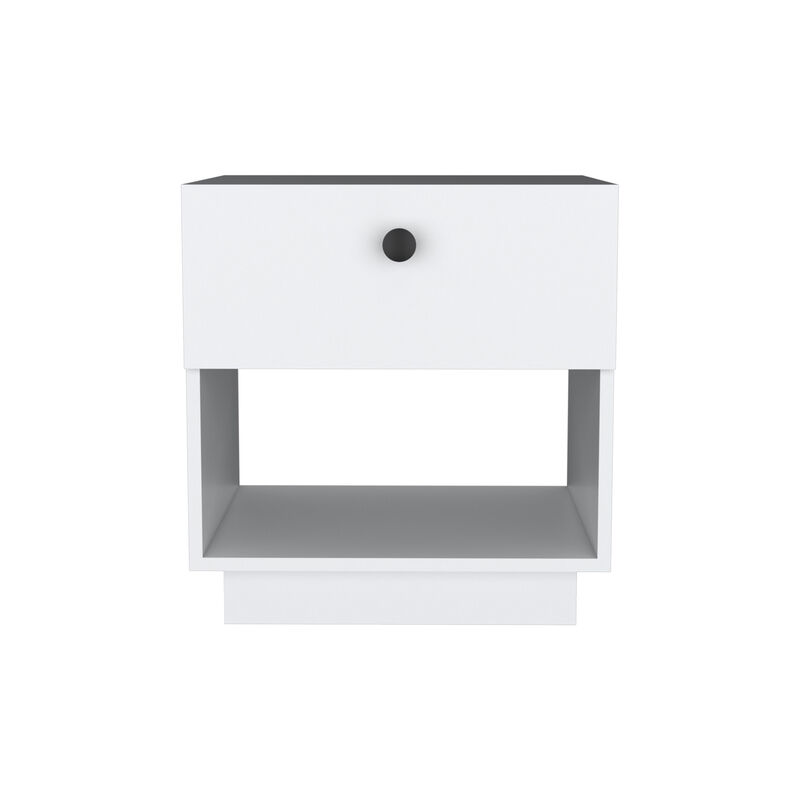Streamdale Paris 1 Drawer Nightstand, Open Lower Shelf - White