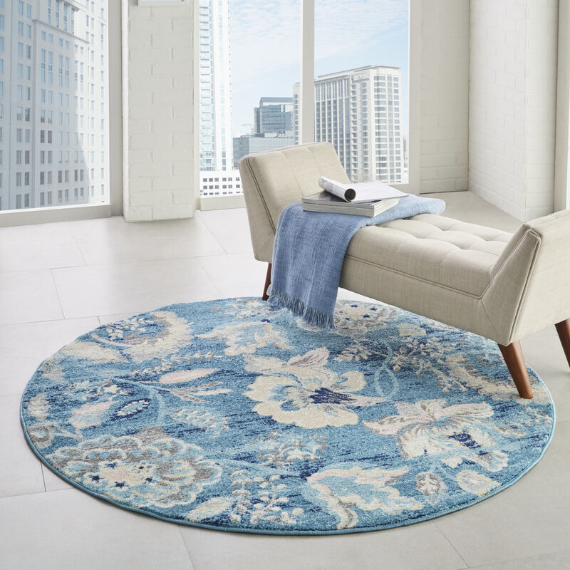 Tranquil TRA02 Turquoise 5'3" x Round Rug image number 8