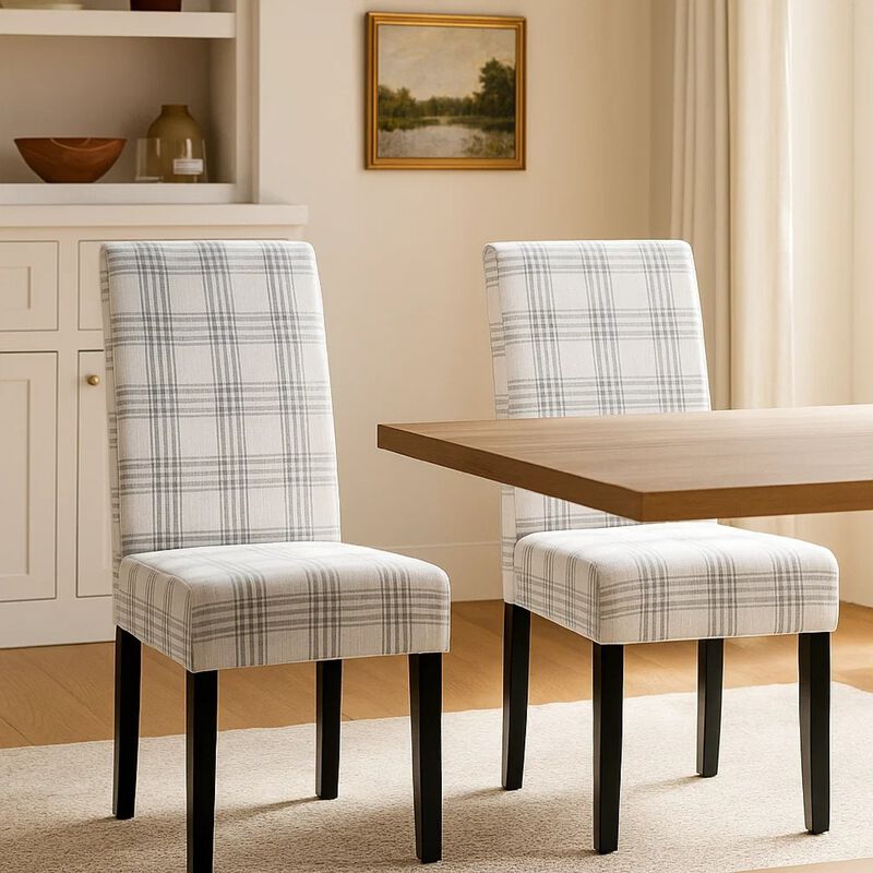 Cini Dining Side Chair Set of 2, Fabric, Black Wood Legs image number 6