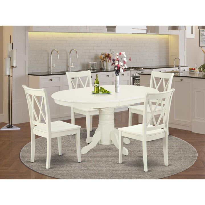 East West Furniture Dining Room Set Linen White, AVCL5-LWH-W