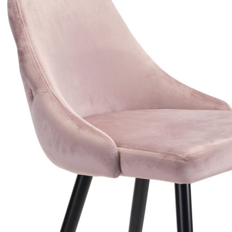 Hivvago 30 Inch Pink And Black Velvet And Steel Bar Height Bar Chair