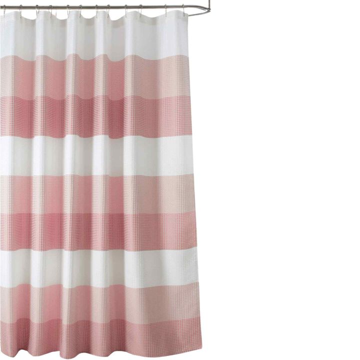 Olivia Gray Glamor Fade-resistant Striped Waffle Jacquard Shower Curtain with 12 Reinforced Stitched Buttonholes - 70-inch x 72-inch - Red