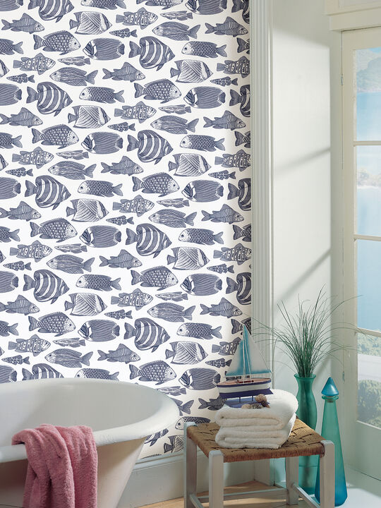 Wailea Indigo Tropical School Wallpaper (Set of 2)