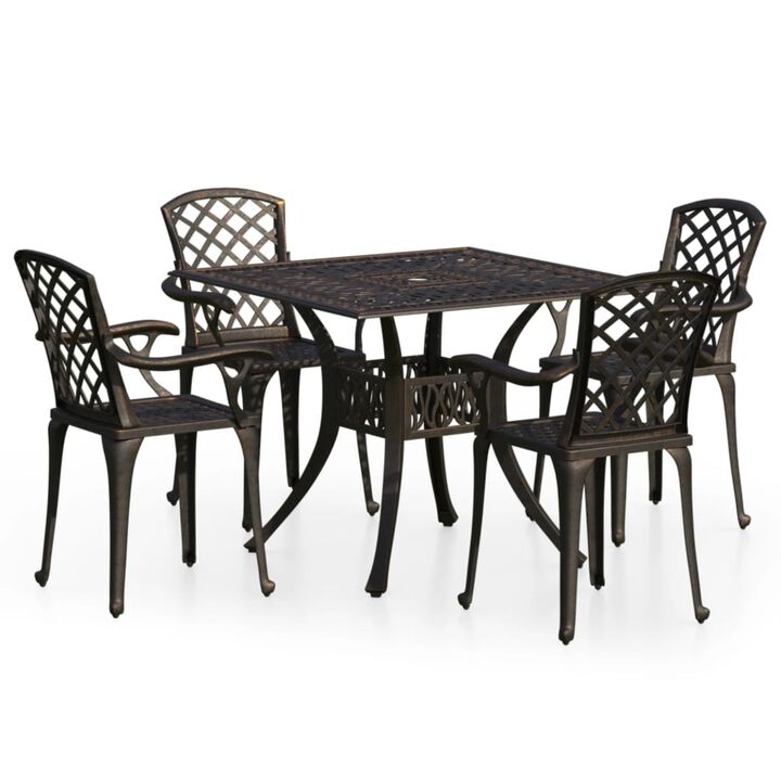 vidaXL Bistro Set 5 Piece, Table and Chair for Balcony, Bistro Table for Yard Park, Outdoor Furniture, Industrial Style, Cast Aluminum Bronze